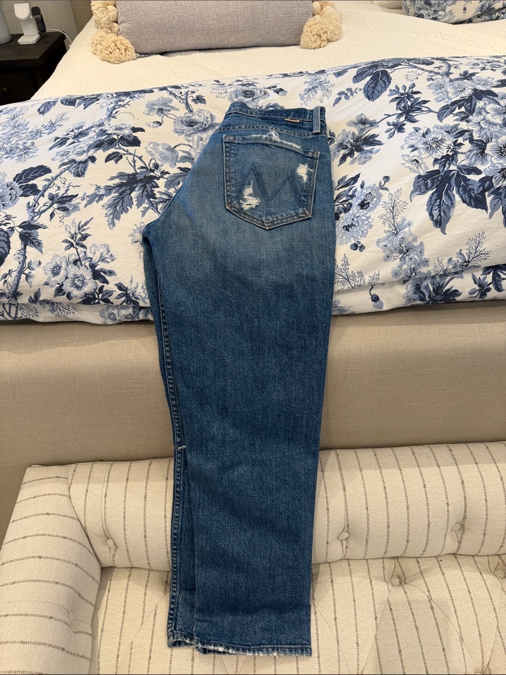 MOTHER The Tomcat Straight-Leg Jeans in Blue Denim with Light Distressing - Picture 2 of 4